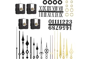 4 Pcs Clock Mechanism Kit with 17 Pcs Clock Hands, Silent Sweep Clock Motor Kit Battery Operated with 24Pcs Clock Numerals Ki