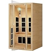 JNH Lifestyles Joyous 2-Person Low EMF FAR Infrared Sauna with Chromotherapy Light for Home Indoor Spa Use - 7 Carbon Fiber Heaters, Canadian Hemlock Wood