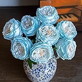 DUYONE Fake Flowers for Decoration Home Decor Artificial Flowers Austin Rose Peony Latex Fake Flower Living Room Decoration Vivid Pink Roses Peonies (Ice Blue 4pcs)