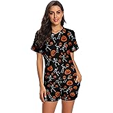 RAISEVERN Christmas Pajamas for Women 2 Piece V Neck Pjs Set Tops and Shorts