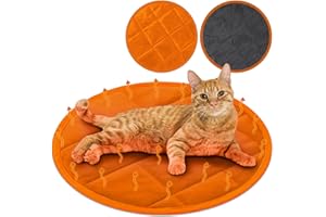 Drydiet 2 Pcs Self Warming Cat Mat Round Self Heating Pad Bed Reversible Machine Washable Heated Bed Anti Slip Warming Pad Pet Mat for Cat Crate Indoor Outdoor(Orange,16 Inch)
