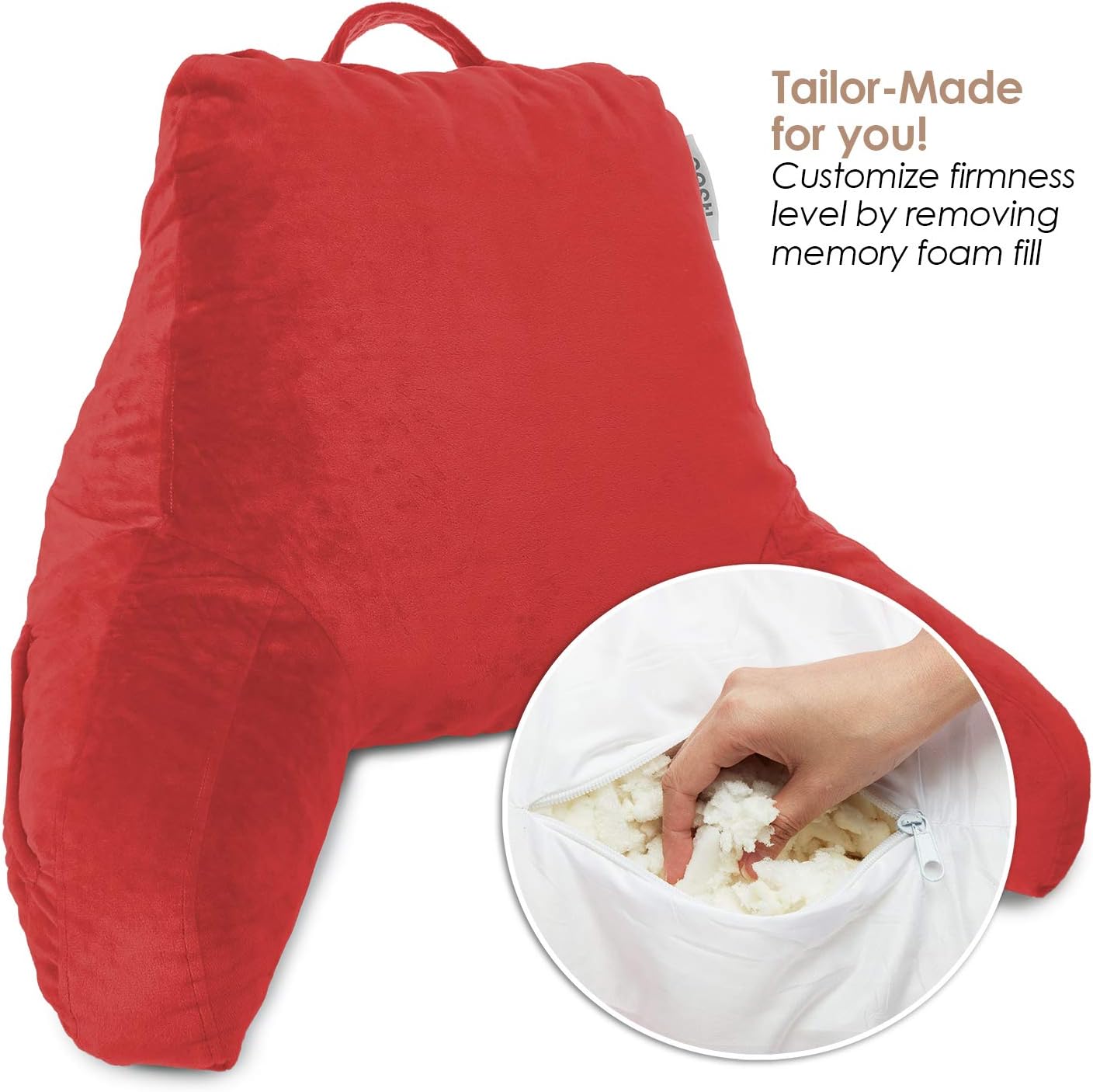 Nestl Reading Pillow, Petite Back Pillow, Backrest Pillows for Bed with Arms, Shredded Memory Foam Back Pillows for Sitting in Bed, Small Back Support Pillow for Kids & Teens, Red: Home & Kitchen