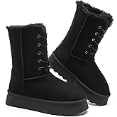 Uoidru Women's Snow Boots Mid-calf Boot Lace-up Winter Boots for Women Fur Lined Boot Womens Suede Platform Snow Boots