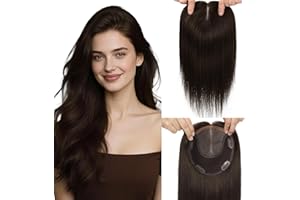 HappyNewHair Human Hair Topper for Women with Thinning Hair 6x7inch Large Base 360° Full Coverage Real Hair Topper Dark Brown