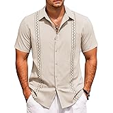 COOFANDY Cuban Guayabera Shirts for Men Short Sleeve Casual Button Down Shirts Summer Vacation Shirts