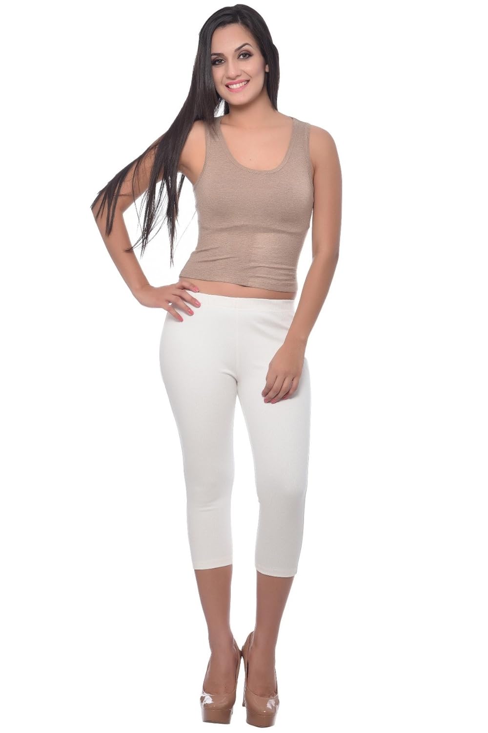 frenchtrendz ivory cotton spandex jegging capri for women