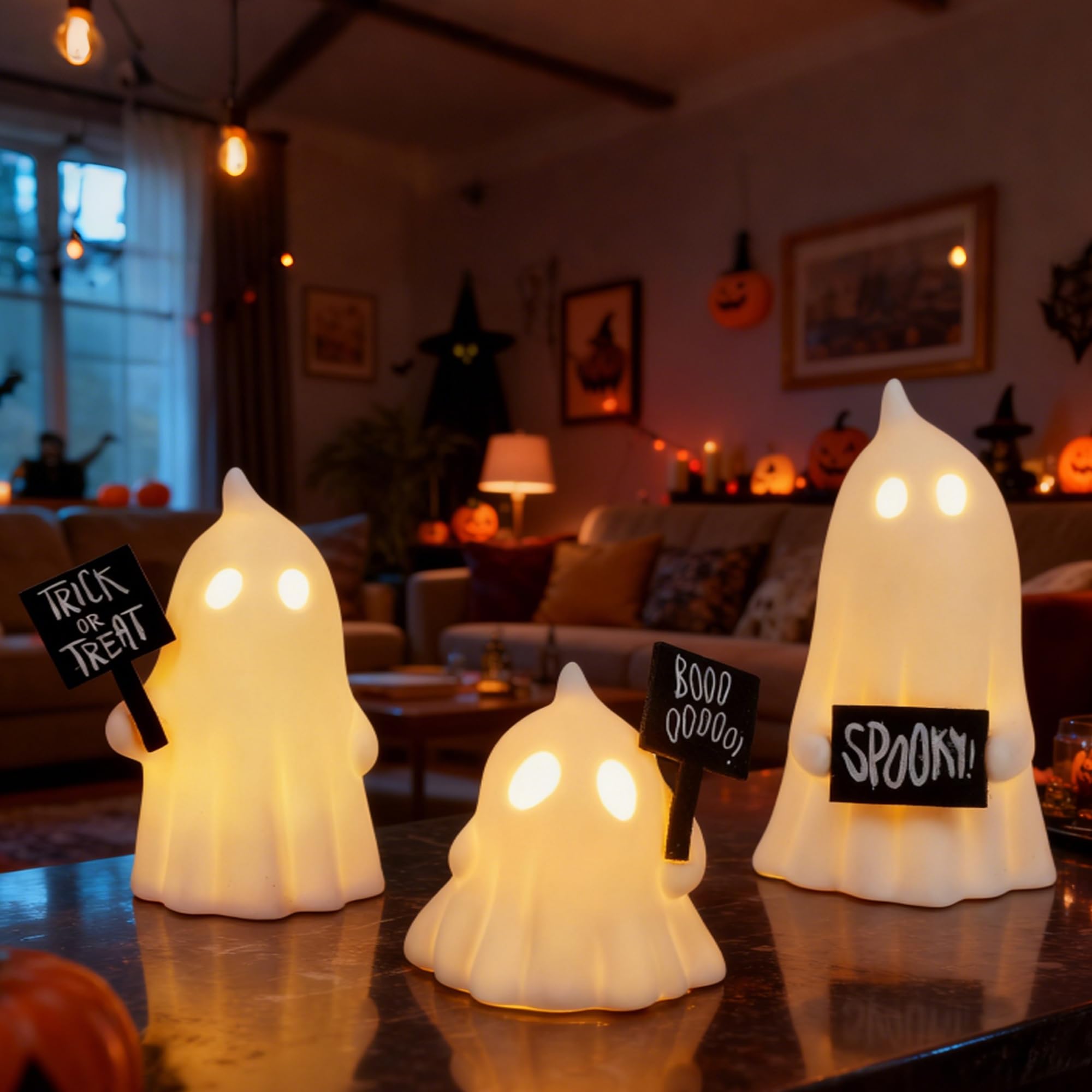 Photo 1 of FORUP Halloween Ghost Decor, Set of 3 Lighted Cute Ghost for Halloween Indoor Home Table Decorations
