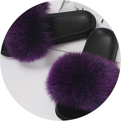 purple fur slippers
