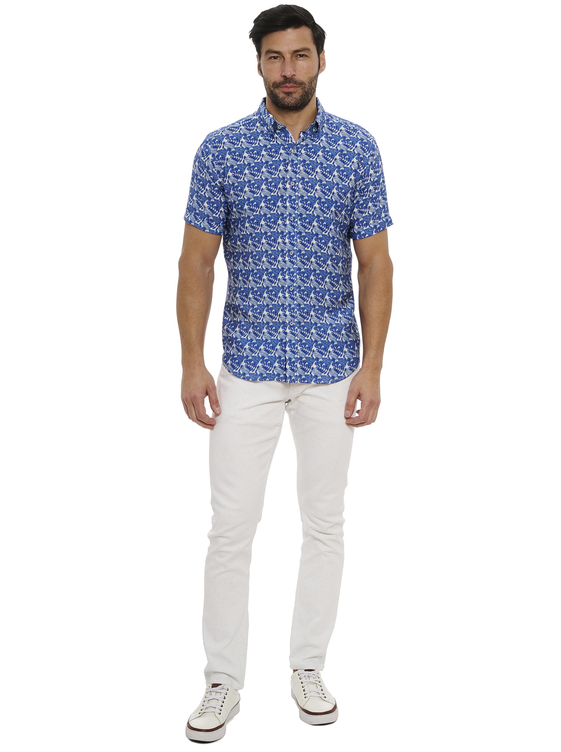 Photo 1 of Robert Graham Men's Henrik Short Sleeve Button Down Woven Shirt, Navy, 3-XLarge