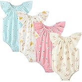 MAMIMAKA Newborn Baby Girl Sleeveless Rompers Ruffle Bodysuits Infant Outfits 4 Pack