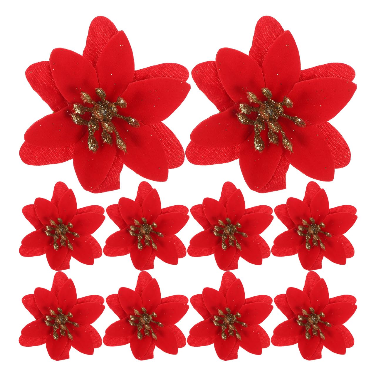 MAGICLULU 10Pcs Christmas Glitter Poinsettia Flowers Poinsettia Flowers Christmas Decor Artificial with Stems Fake Decor Red Artificial Xmas for Xmas Tree Wreath 2.3in