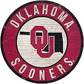 Oklahoma Sooners Sign Wood 12 Inch Round State Design