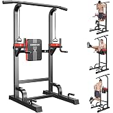 Pull Up Bar Power Tower Dip Station, 450LB Adjustable Home Gym Equipment | 11-height adjustment supports pull ups, dips, knee raises, push ups and versatile full-body strength training.