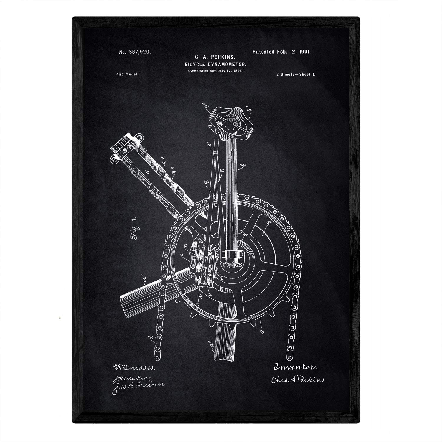 Nacnic Poster patent Dinamo bicycle. Sheet with old design patent A3 size with black background — image 1