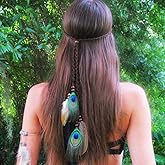 Nicute Boho Feather Headbands Peacoak Headpieces Festival Indian Headband Hippie Accessories for Women (Brown)