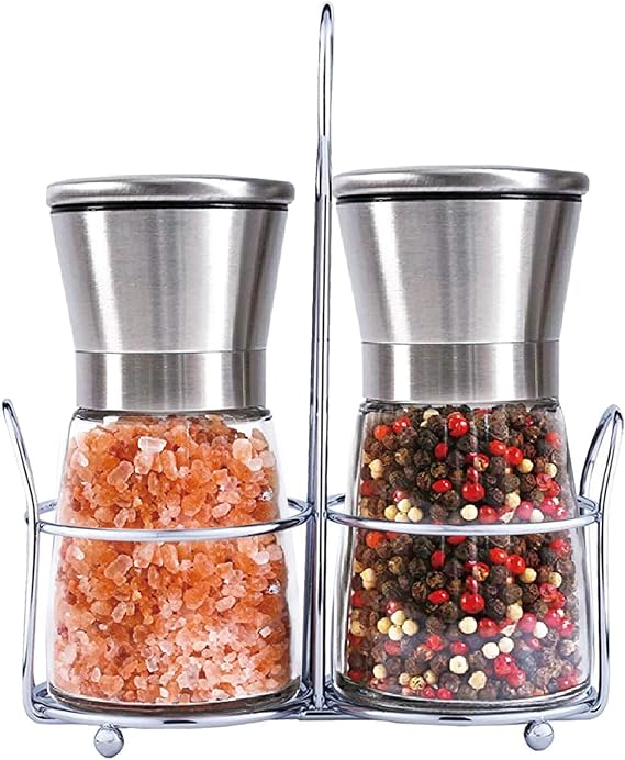 Salt and Pepper Grinder Set of 2 with Stainless Steel Stand