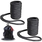 Young Marine Made 1/2 Inch x 25FT Double Braided Nylon Dock Line for Boats with 12 Inch Eyelet, 2 Pack, Black