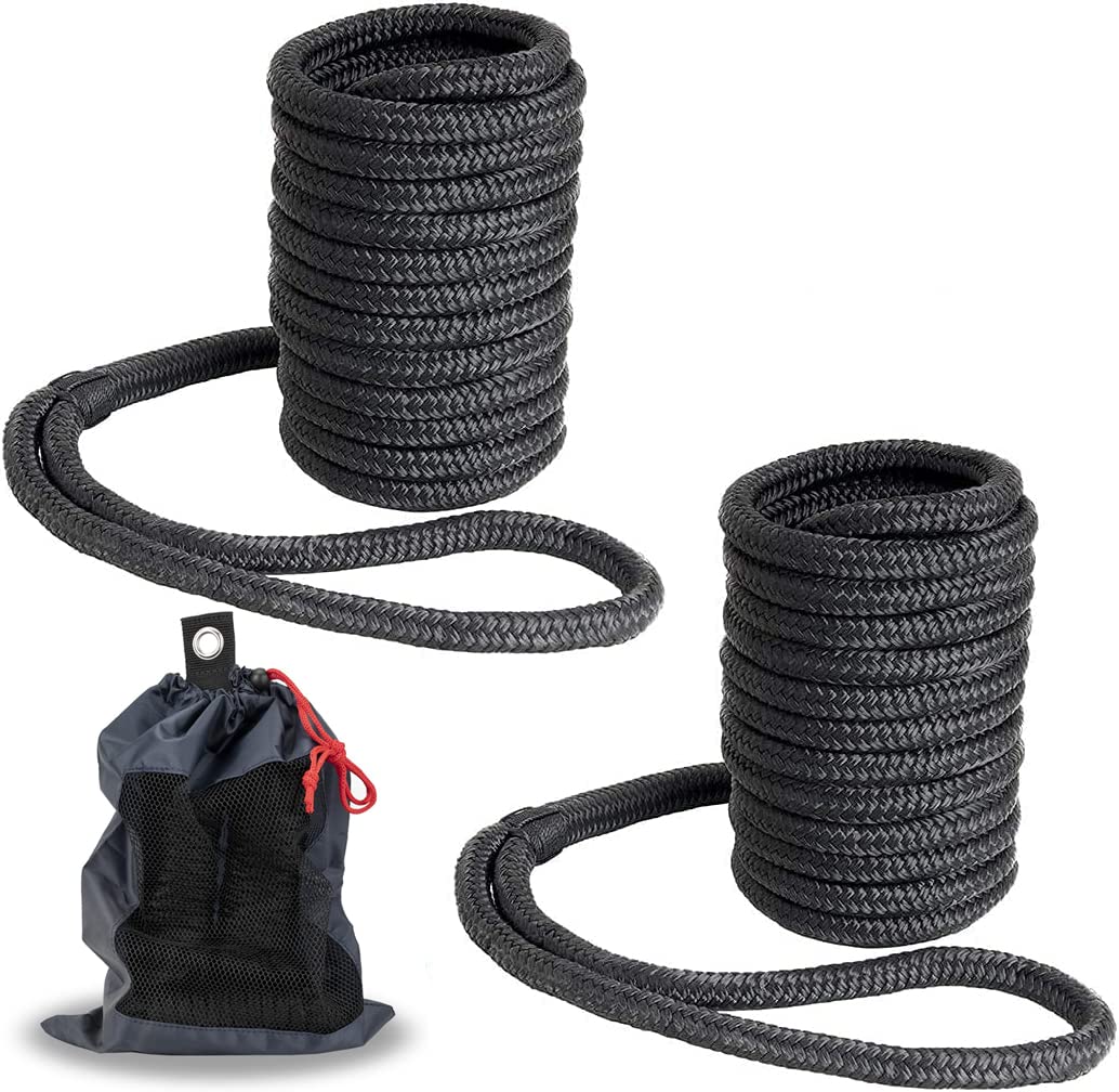 Photo 1 of Young Marine Made 1/2 Inch x 25FT Double Braided Nylon Dock Line for Boats with 12 Inch Eyelet, 2 Pack, Black