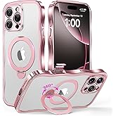 GolbinBox for iPhone 16 Pro Max Case with 360° Spin Magnetic Stand Ring [Compatible with MagSafe][Military Protection][Camera Control Button] Cute Anti-Slip Wave Phone Case for 16 ProMax, Pink/Clear