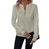 Melliflo Women's Quilted Sweatshirts Zipper Neck Long Sleeve Textured Solid Casual Loose Fashion Fall Pullover Tops