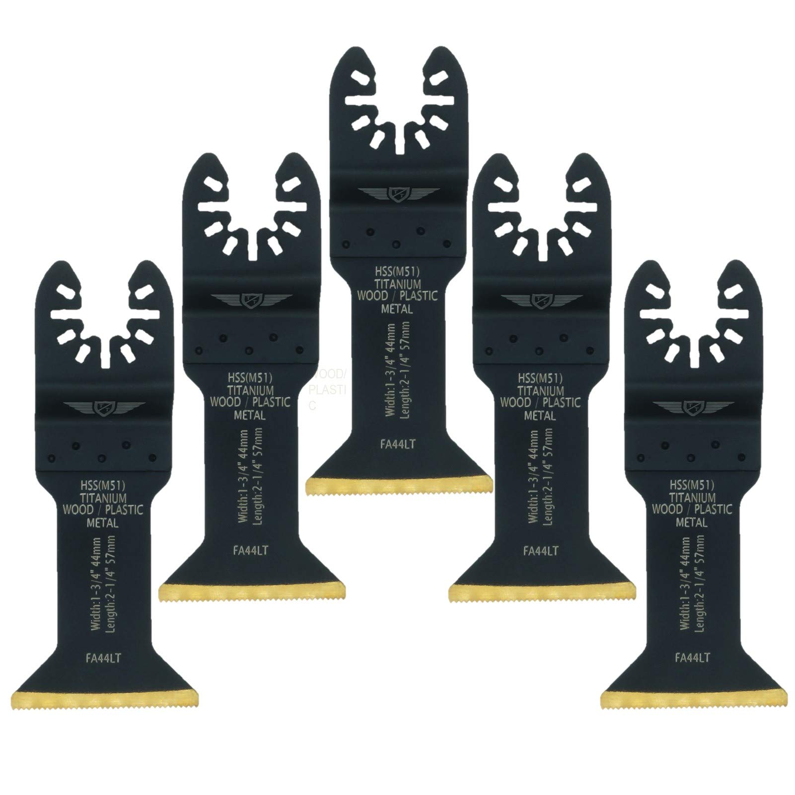 5 x TopsTools FA44LT_5 44mm Long Life Titanium Coated Blades Compatible with Dewalt Stanley Black and Decker Bosch Fein (Non-StarLock) Makita Milwaukee Hitachi Parkside Ryobi Worx Workzone Multitool