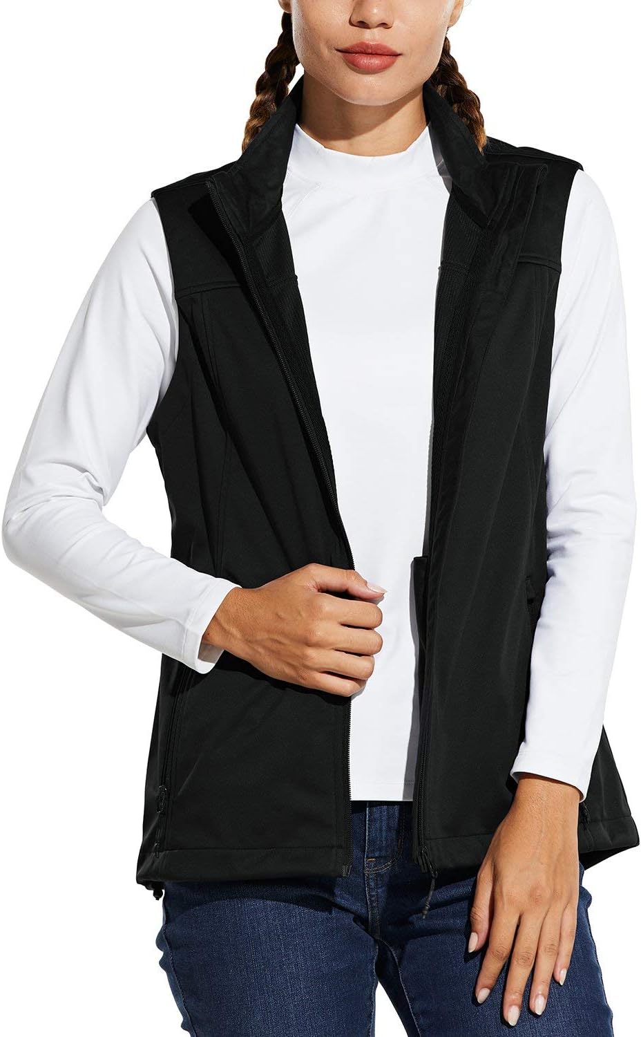 BALEAF Women's Lightweight Vest Softshell Sleeveless Jacket Windproof Stand Collar with Zipper Pockets Running Hiking Golf: Sports & Outdoors