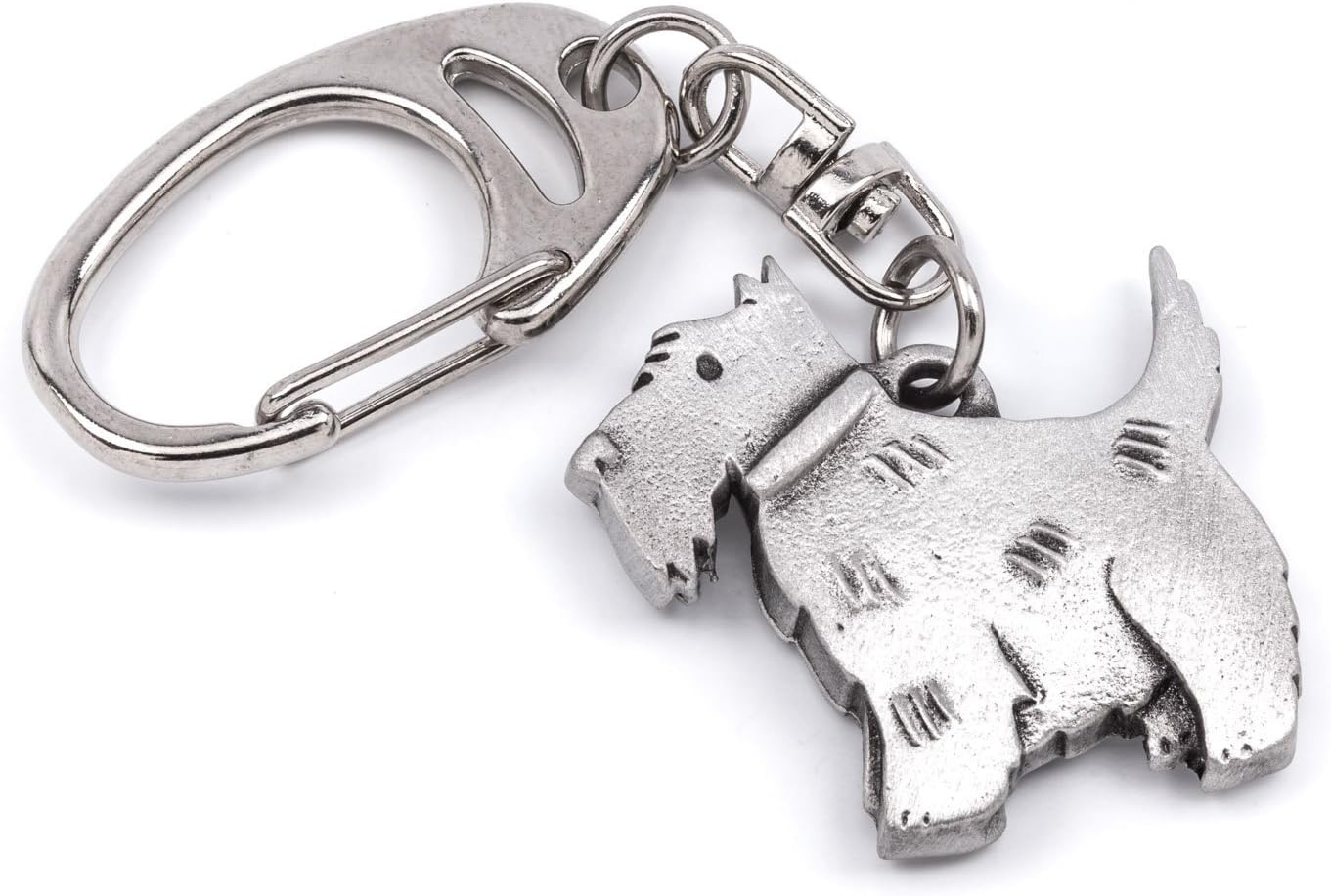 Scottie Dog Pewter Keyring, Size 3cm x 3cm, Silver Grey