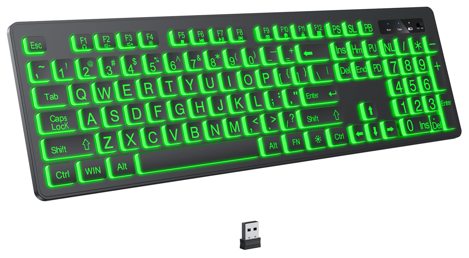 Photo 1 of KOPJIPPOM Large Print Backlit Wireless Keyboard, 2.4G Silent Wireless Light Up Keyboard, Full Size Computer Keyboards with 7 Colored Backlits, Rechargeable Keyboards for Windows, PC, Laptop