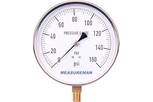 MEASUREMAN 4-1/2" Dial Size, 304 Stainless Steel Case,Drinking Water Lead-Free Contractor Pressure Gauge, 0-160Psi,+/-1% Accu