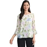 Kasper Women's Kasper Plus-Size 3/4 Ruffle Sleeve Printed Top