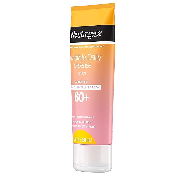 NEUTROGENA INVISIBLE DAILY DEFENSE SUNSCREEN LOTION, BROAD SPECTRUM SPF 60+, OXYBENZONE-FREE & WATER-RESISTANT, SUN & ENVIRONMENTAL AGGRESSOR PROTECTION, ANTIOXIDANT COMPLEX, 3.0 FL. OZ
