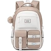 School Backpack for Girls, Cute Teens Backpack for Middle High School Student, Laptop Backpack College Women Bookbag for Teacher Travel, Khaki Beige