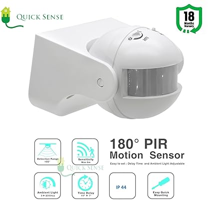 Quick sense 180-Degree Automatic Wall-Mount PIR Motion Switch with Light Sensor (220V, White)