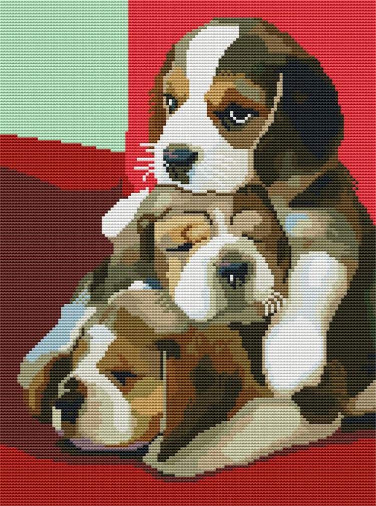 Abillyn Embroidery Cross Stitch Kits Three Puppies Stamped with Printed Pattern Starter Kit (Puppies)
