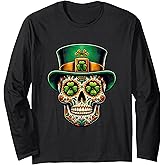 St. Patricks Day Day Of Dead Irish Sugar Skull Long Sleeve T-Shirt