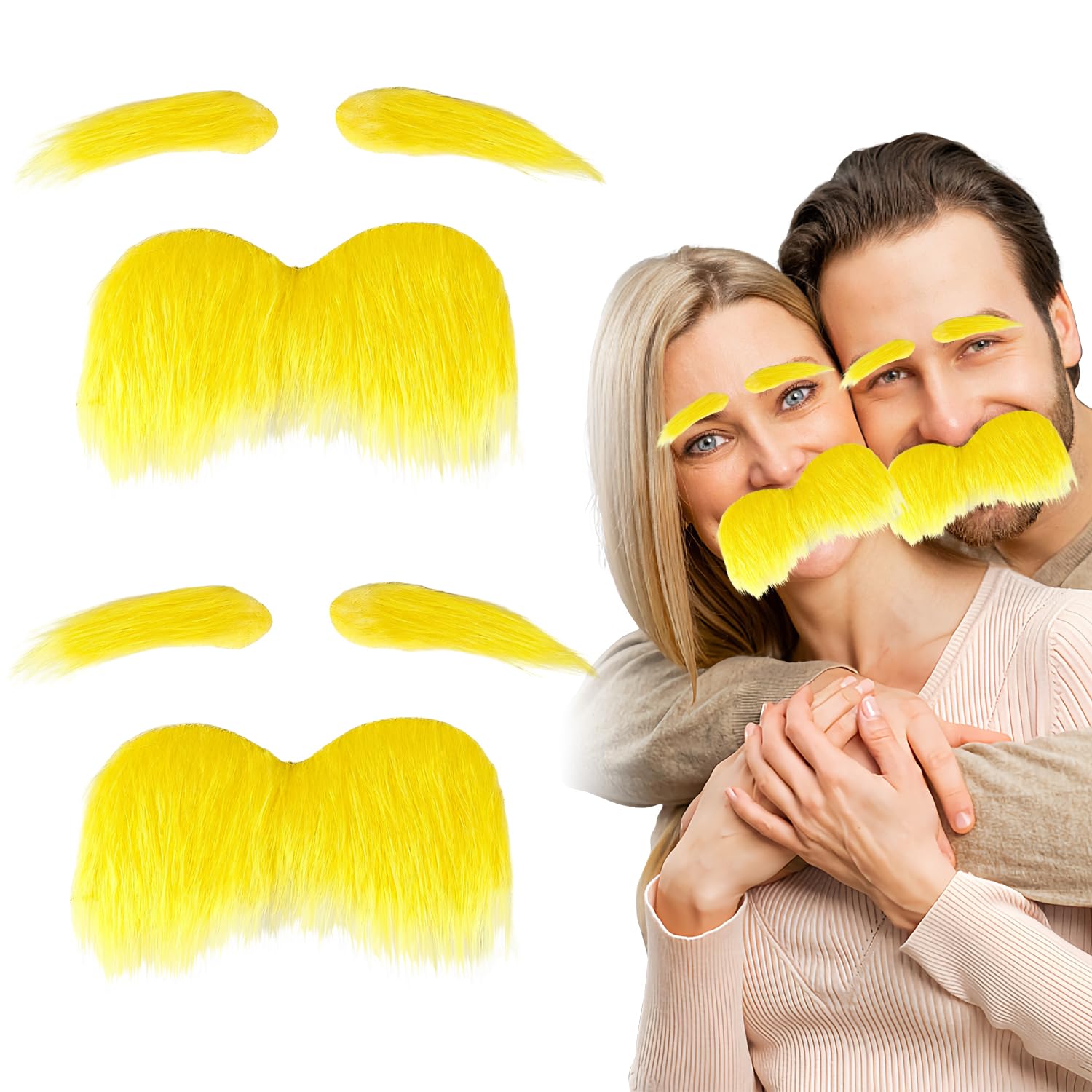 2 Pcs Fake Beard | Fake Mustache Eyebrows | Self-Adhesive Mustache and Eyebrows | Lorax Costume | Funny Old Man Costume Stickers for Halloween Christmas Cosplay Party (Set D)