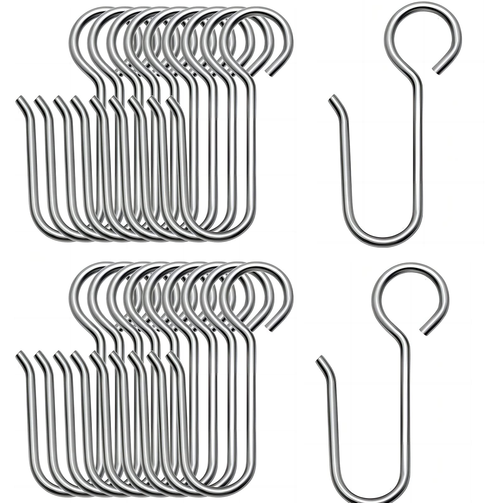 PAITOK Metal Curtain Hooks,20 PCS Stainless Steel Shower Curtain Track Glider Hooks S Shaped Drape Wire Hooks Curtain Rail Hooks for Ceiling Bathroom Door Curtain Drapery Track