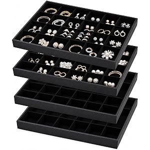 Unittype Set of 4 Stackable Jewelry Organizer Tray for Drawer Inserts Velvet Necklace Earring Bracelet Ring Holder Jewelry Di