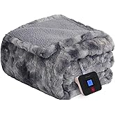 Westinghouse Electric Blanket Full, Faux Fur Heated Blanket with 10 Heating Levels & 1-12 Hours Auto Off, Soft Cozy Sherpa Heated Blanket Washable Blanket (80" x 84" Full Size, Grey)