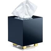YoBa Thick Black Acrylic Tissue Box Holder Square Tissue Box Dispenser with Gold Plated Aluminum Legs for Bathroom, Kitchen, Bedroom, Office, Hotel and Restaurant