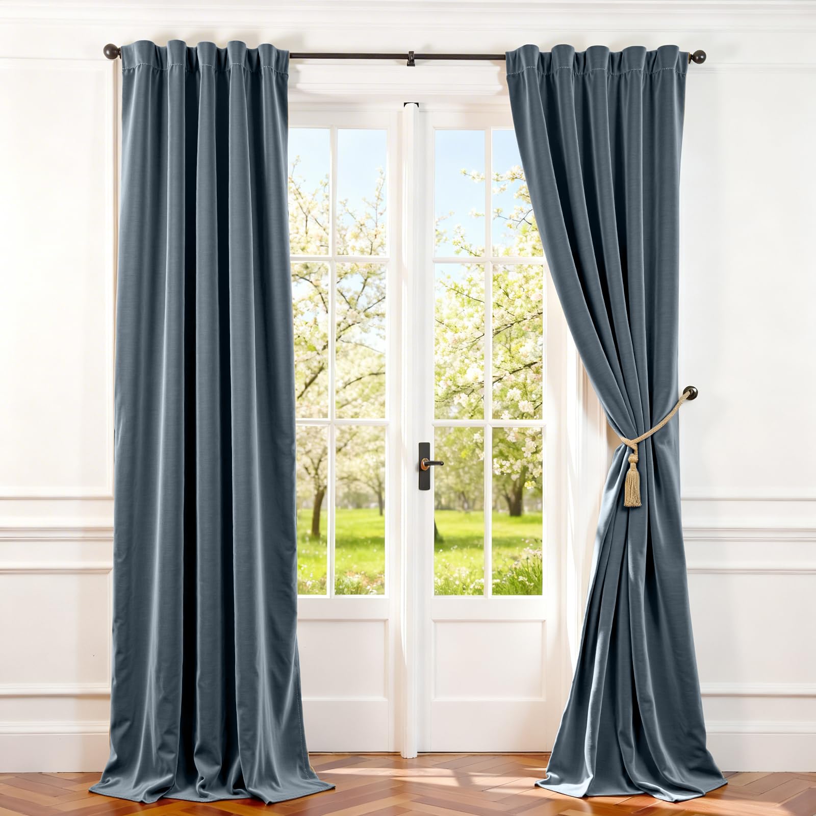 Lazzzy Velvet Blackout Extra Long Curtains Thermal Insulated Room Window Drapes Super Soft Luxury Curtains for Living Room Bedroom Rod Pocket 2 Panels, Dark Slate, 42" W x 120" L Image