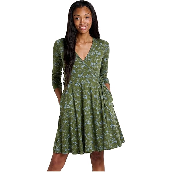 Toad&Co Womens Freesia Wrap Short Sleeve Dress Barley Daisy Print