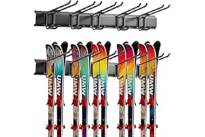 Tuwelvana Ski Rack Wall Mount - Ski Holders for Wall Heavy Duty 10 Pairs of Snowboard Storage Indoor Holds Up to 300lbs for Garage Organization Home Shed