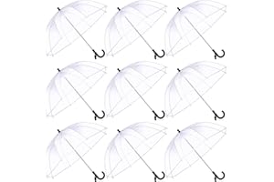 Kacctyen 9 Pcs Kids Clear Umbrella Pack Transparent Bubble Umbrella with Easy Grip Handle Dome Windproof Stick Umbrellas with Whistle for Toddler Boys and Girl Ages 3-7 Photoshoot Wedding