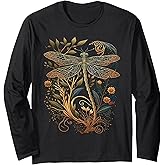 Cottagecore Floral Aesthetic Dragonfly Women Girls Long Sleeve T-Shirt