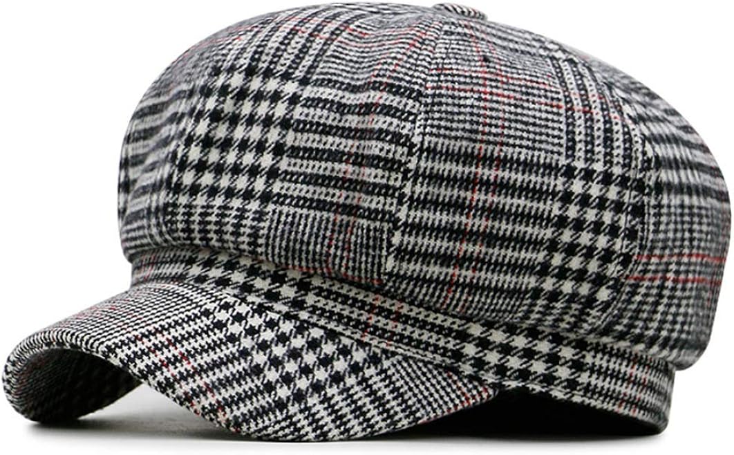 Women's Vintage British Style Newboy Cap Cotton Plaid Octagonal Hat