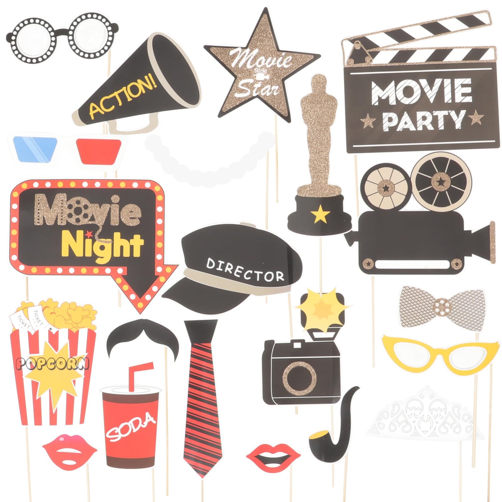 Amosfun Photo Booth Props Movie Night Photo Props Movie Party Decoration Supplies,Pack of 21