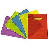 Prime Line Packaging Plastic Gift Bags, Colored Party Bags with Handles, 2 Mil Die Cut for Retail Use, Small Business, Merchandise, Goodies, Events, Bulk, 9x12, 50 Pack