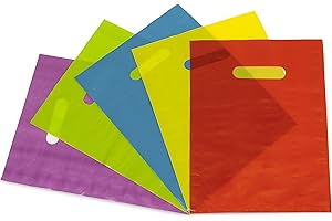 Prime Line Packaging Colored Plastic Gift Bags with Handles, 2 Mil Die Cut, for Retail, Small Businesses, Merchandise, Favors, Bulk - 9x12, 50 Pack