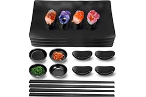 16 Pcs Sushi Plate Set for 4, Traditional Sushi Dinnerware Set，Japanese Sushi Serving Set- Includes 4 Sushi Serving Plates, 4